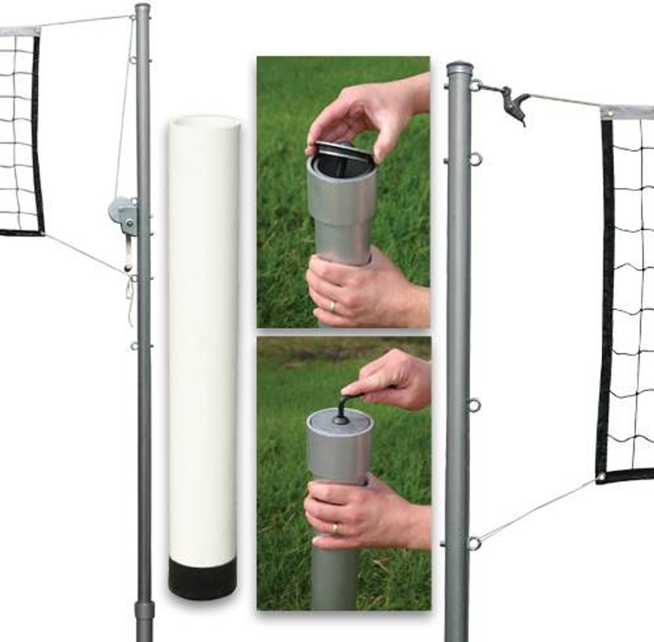 How heavy is each pole in the Outdoor Volleyball Set (Steel Top/PVC Sleeve)?