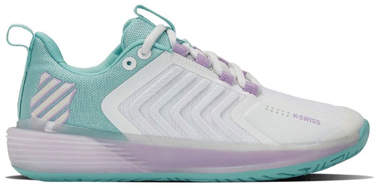 K-Swiss Women’s Ultrashot 3 Tennis Shoes (Brilliant White/Angel Blue/Sheer Lilac) Questions & Answers